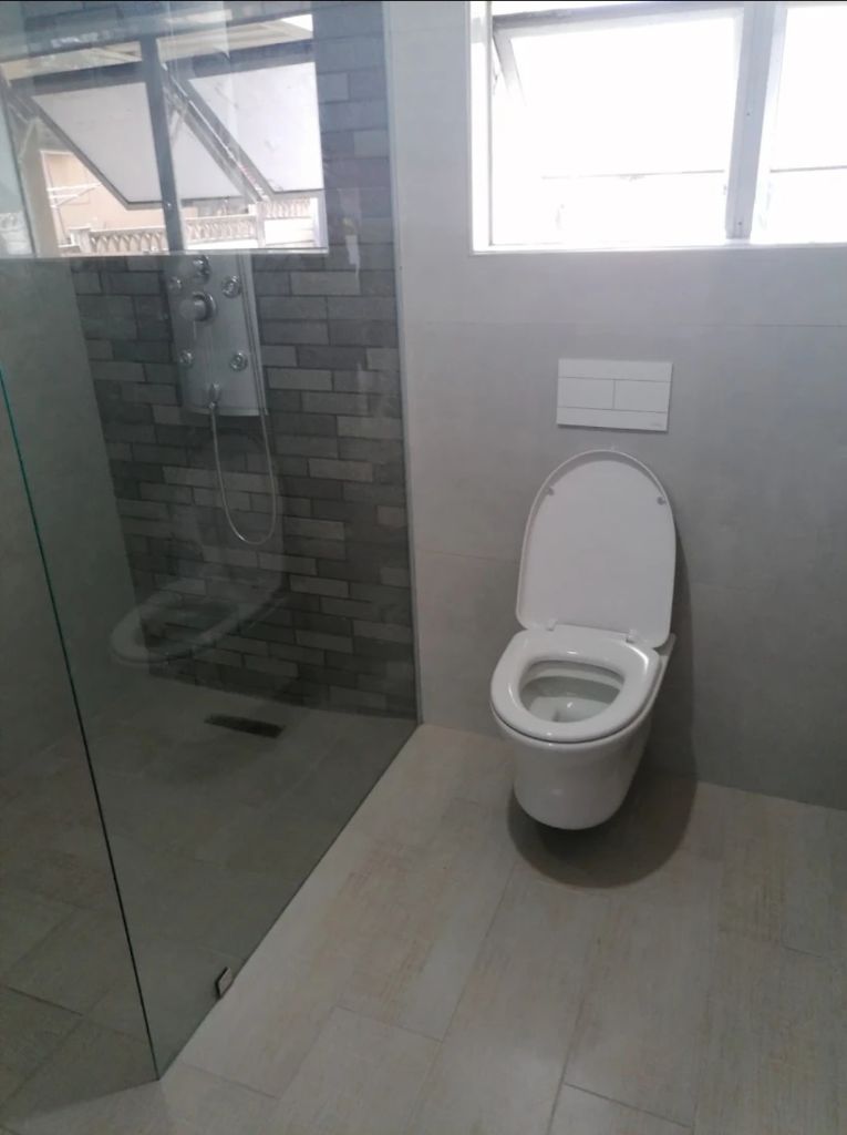 Wall-hung toilet and shower installation